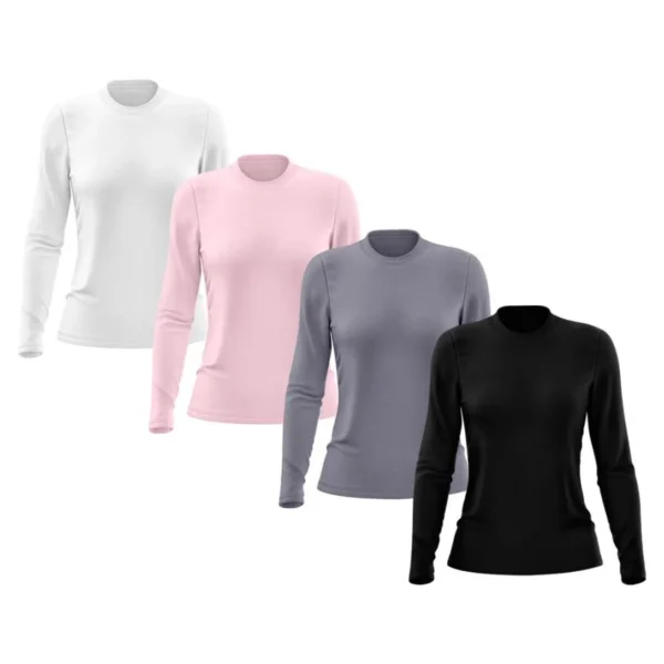 Kit 4 Camisetas Feminina Manga Longa Segunda Pele Térmica Proteção Solar UV 50