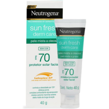 Neutrogena Sun Fresh Protetor Solar Facial Derm Care, Pele Oleosa, Sem Cor, FPS 70, 40g