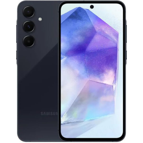Imagem do Samsung Galaxy A55 5G em exibição com a tela ligada