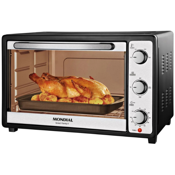 Forno Elétrico de Bancada Mondial com Timer - 52L Preto e Prata Grand Family II FR-52