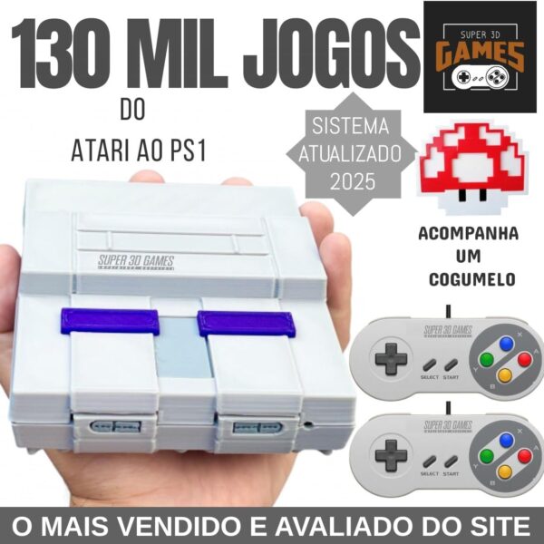 Mini Console Retro Super Nintendo com 130 mil jogos + 2 Controles Super 3D Games