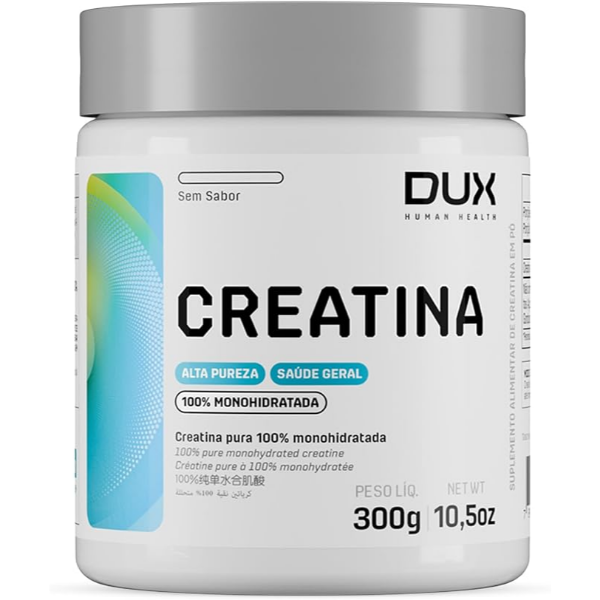 Creatina Monohidratada Sem Sabor - Pote 300g - Suplementação Treino Academia, Ganho Muscular Hipertrofia, Força Energia Resistência, Suplementos Naturais - DUX HUMAN HEALTH