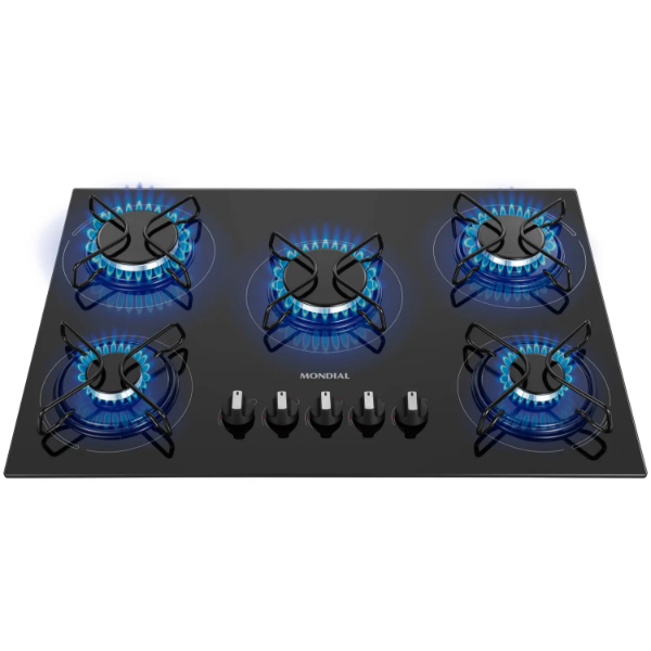 Cooktop 5 Bocas Mondial a Gás GLP Preto - CTG-02