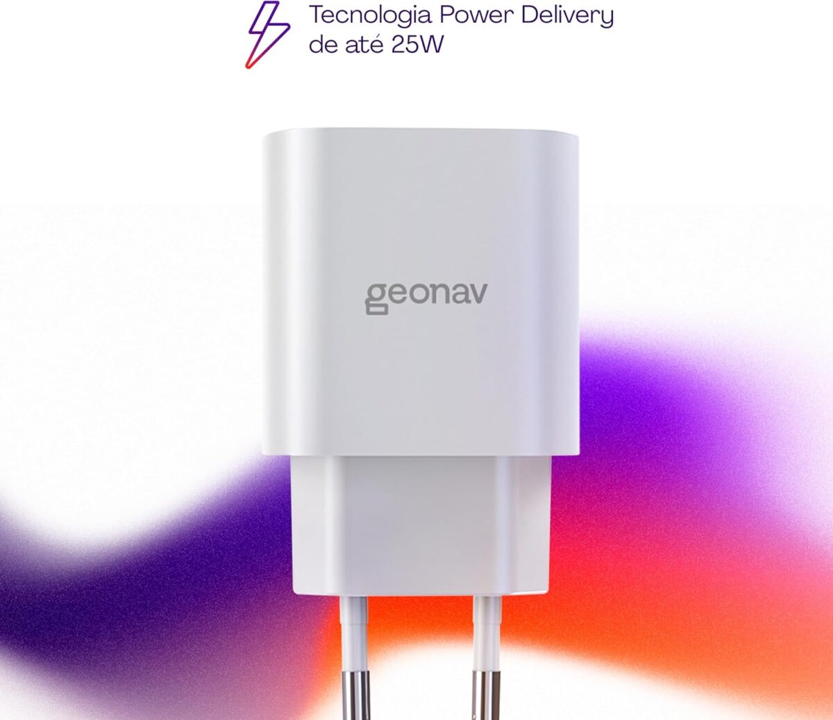 Geonav Carregador Universal Ultra Rápido, Power Delivery 25W, 1 Porta USB-C, CH25PDWT, Branco