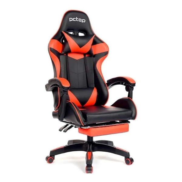 Cadeira Gamer Pctop Racer 1006 gamer ergonômica preta e vermelha com estofado de couro sintético