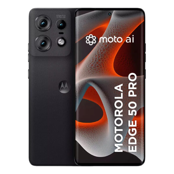 Imagem do Motorola Edge 50 Pro 5G destacando a tela curva e o design sofisticado