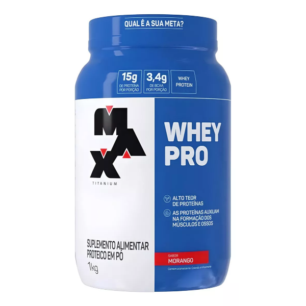 Whey Pro Concentrado Pote 1kg - Max Titanium Sabor Morango MERCADO LIVRE
