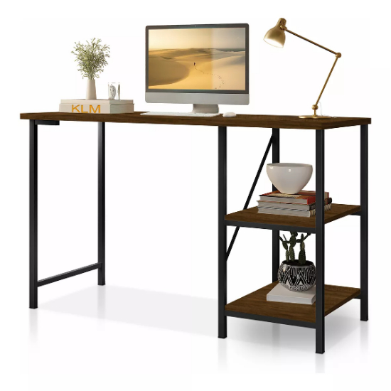 Escrivaninha Mesa Office Estudo Estilo Industrial Cor Preto Imbuia 1,10m KLM