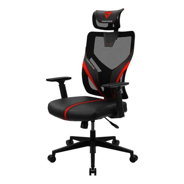 Cadeira de escritório ThunderX3 YAMA1 gamer ergonômica preta e vermelha com estofado de malha