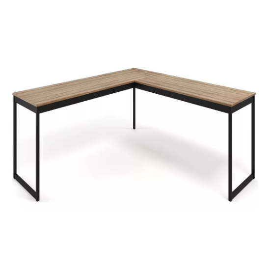 Mesa Em L Industrial Escrivaninha De Canto Nórdico Vintage Ferro E Madeira Laminado Com Preto E-led MESLMAGN E-led Brasil 150x74x45