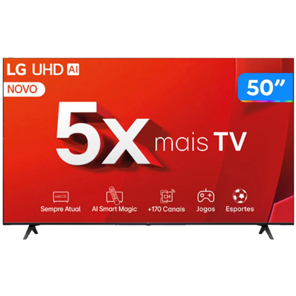 Smart TV 50" 4K LG Ultra HD 50UT8050 com Processador a5 Ger7 AI Alexa/Chromecast integrado Otimizador de Jogos webOS 24 e Controle Smart Magic