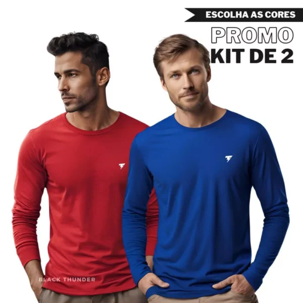 Promoção Kit com 2 Camisa Termica Manga Longa UV50+ Malha fria Academia Corrida Símbolo Refletivo