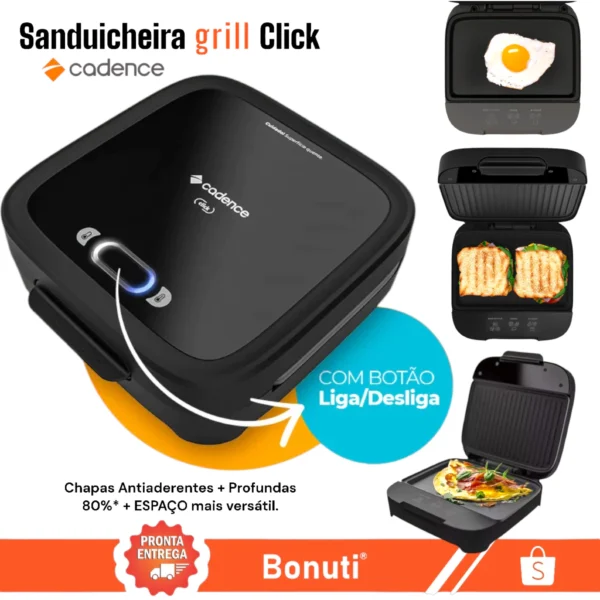 Grill Sanduicheira Click Cadence SAN400 Elétrica Antiaderente Crepeira Misteira Chapa Portátil