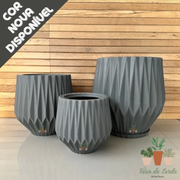 Kit 3 Vaso De Planta Origami P, M e G 22, 30 e 38 Cm, Sala, Jardim e Varanda