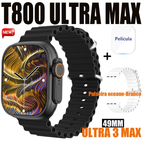 T800 Ultra 3 MAX Mais Recente Smartwatch Relógio Inteligente Série IWO 10 2.19Polegadas Sem Fio