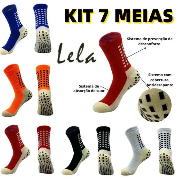 Kit 7 Meias Esportivas Futebol Antiderrapantes De Alta Qualidade