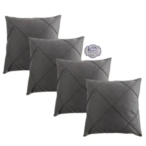 Kit 4 Almofadas Cheias em Suede Drapeada 45x45cm Decorativas