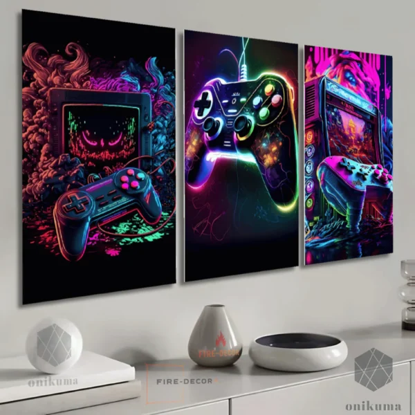 Quadros Decorativos Kit 3 Peças Gamer Quadro Video Game Para Quarto 4K MDF