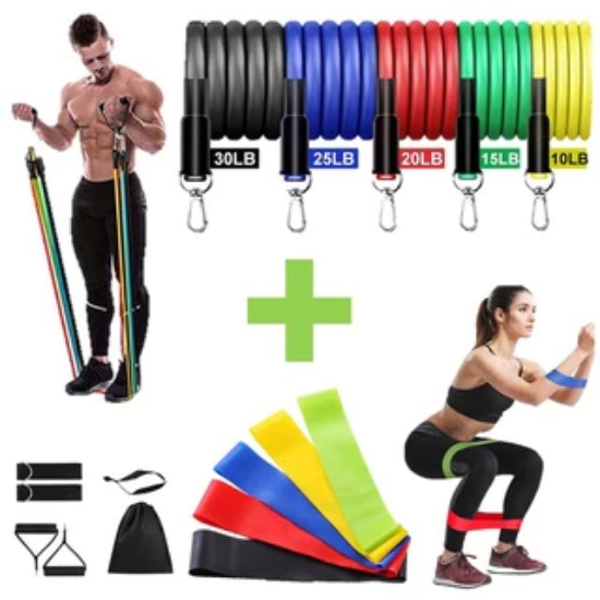 Kit 11 Elástico Extensor Faixa Elástica + 5 Mini Bands