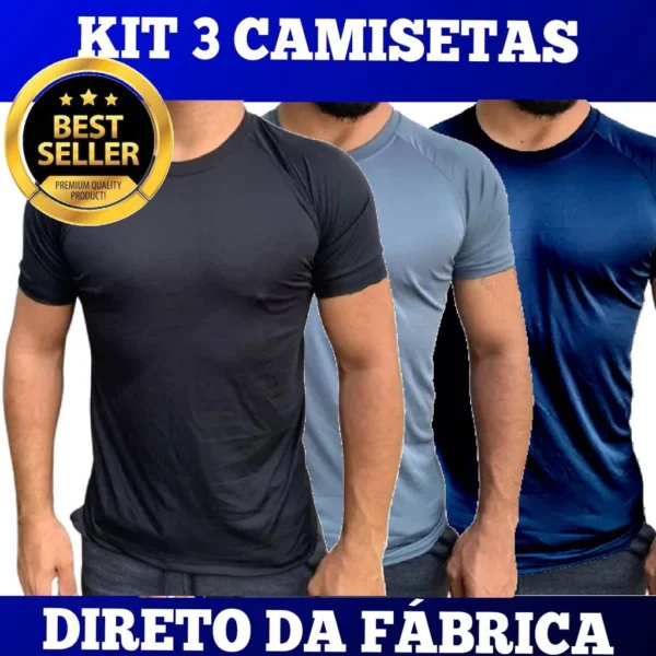 Kit 3 Camisetas Dry Fit Masculina - Casual - Treino - Academia - Esportes - Exercícios - Corrida