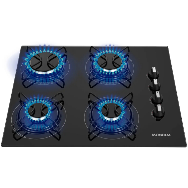 Cooktop 4 Bocas Mondial a Gás GLP Preto - CTG-01