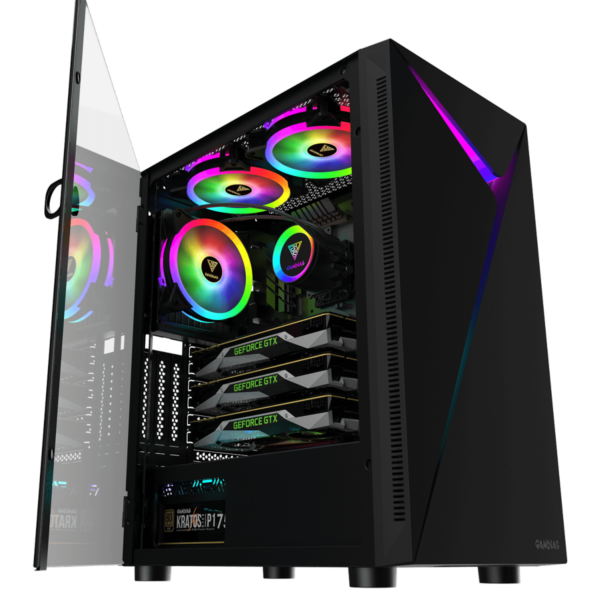 Gabinete Gamer Gamdias Argus E4 Elite, RGB, Mid Tower, Vidro Temperado, Black, Sem fonte, Sem Fan