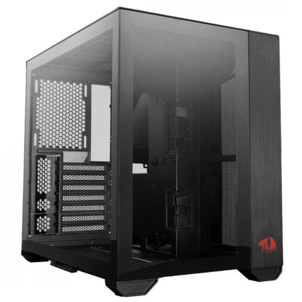 Gabinete Gamer Lian Li O11 Dynamic Mini Redragon Spec Edition, Mid Tower, Vidro Temperado, mATX, Black, Sem Fonte, Sem Fan, O11DMINI-RD-X