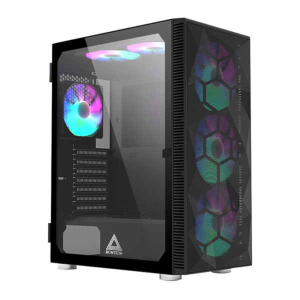 Gabinete Gamer Montech X3 MESH, Mid Tower, Black, ATX, Com 6 Fans Rainbow, Vidro Temperado, X3 MESH (B)