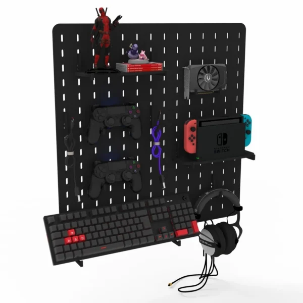Pegboard MDF 59x59 Organizador Painel Gamer Setup Home Office Preto