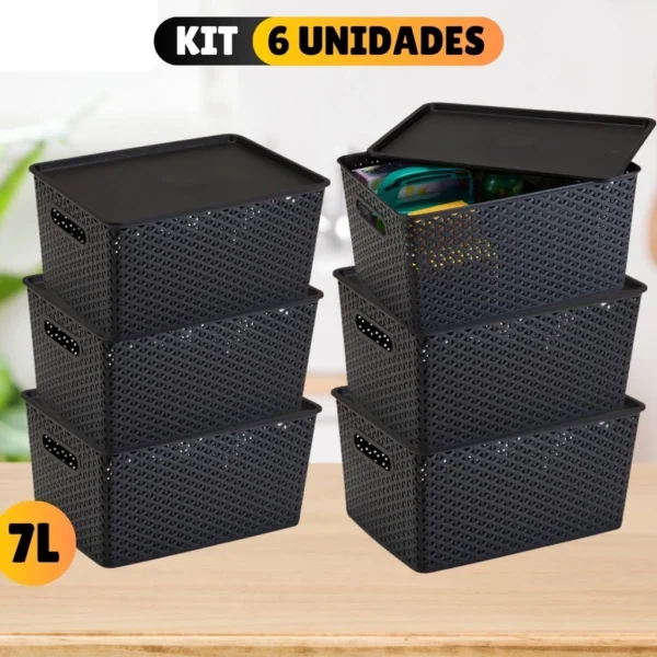 Kit Com 6 - Cesto Caixa Organizadora Rattan - 7 Litros Multiuso