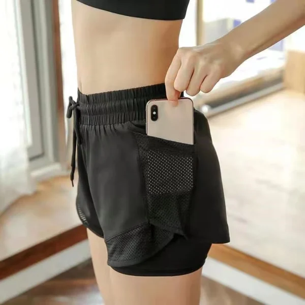 Novos shorts Esportivos De Dupla Camada Para Esportes Ao Ar Livre Femininos De Secagem Rápida (Preto/Rosa/Verde)
